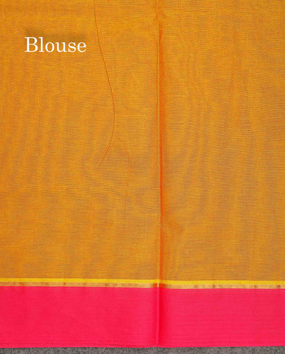 Pure Cotton Saree - Mustard Yellow Colour Body Thread Butta With Contrast Pink Border