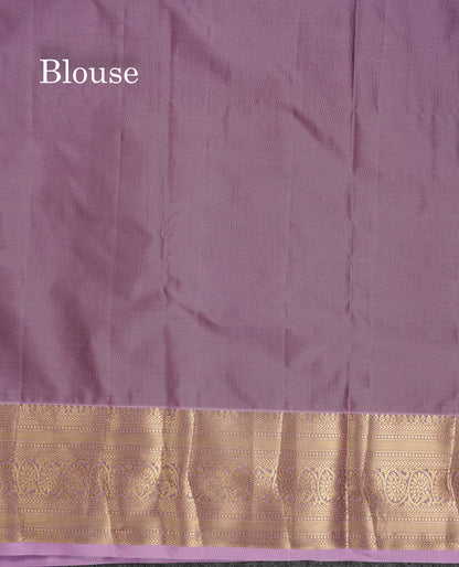 Beautiful Dual Tone Green Checks With Butta Semi Silk Saree With Contrast Lavender Traditional Evening Morning Border