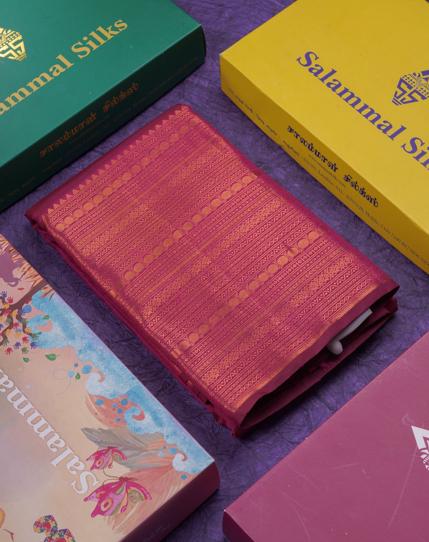 Beautiful Dual Tone Magenta Pure Kanjivaram Silk Saree With Traditional Evening Morning Border