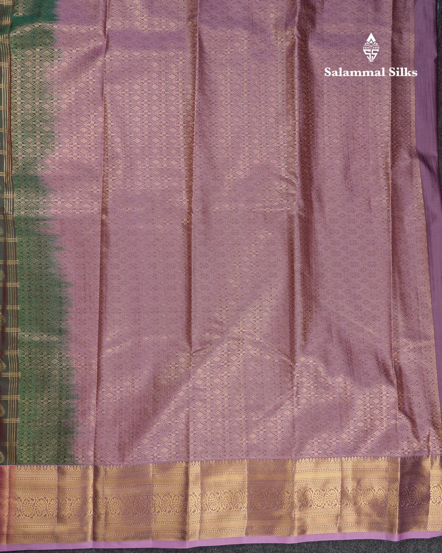 Beautiful Dual Tone Green Checks With Butta Semi Silk Saree With Contrast Lavender Traditional Evening Morning Border