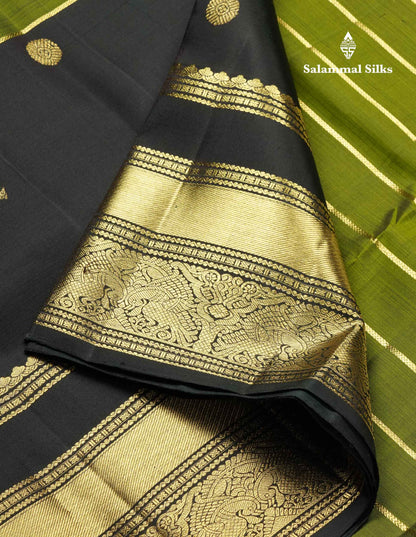 Beautiful Dual Tone Rust Orange Pure Kanjivaram Silk Saree With Contrast Dark Bottle Green Traditional Long Double Border