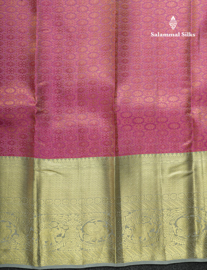 Light Pink Bridal Pure Kanjivaram Silk Saree With Contrast Grey Border