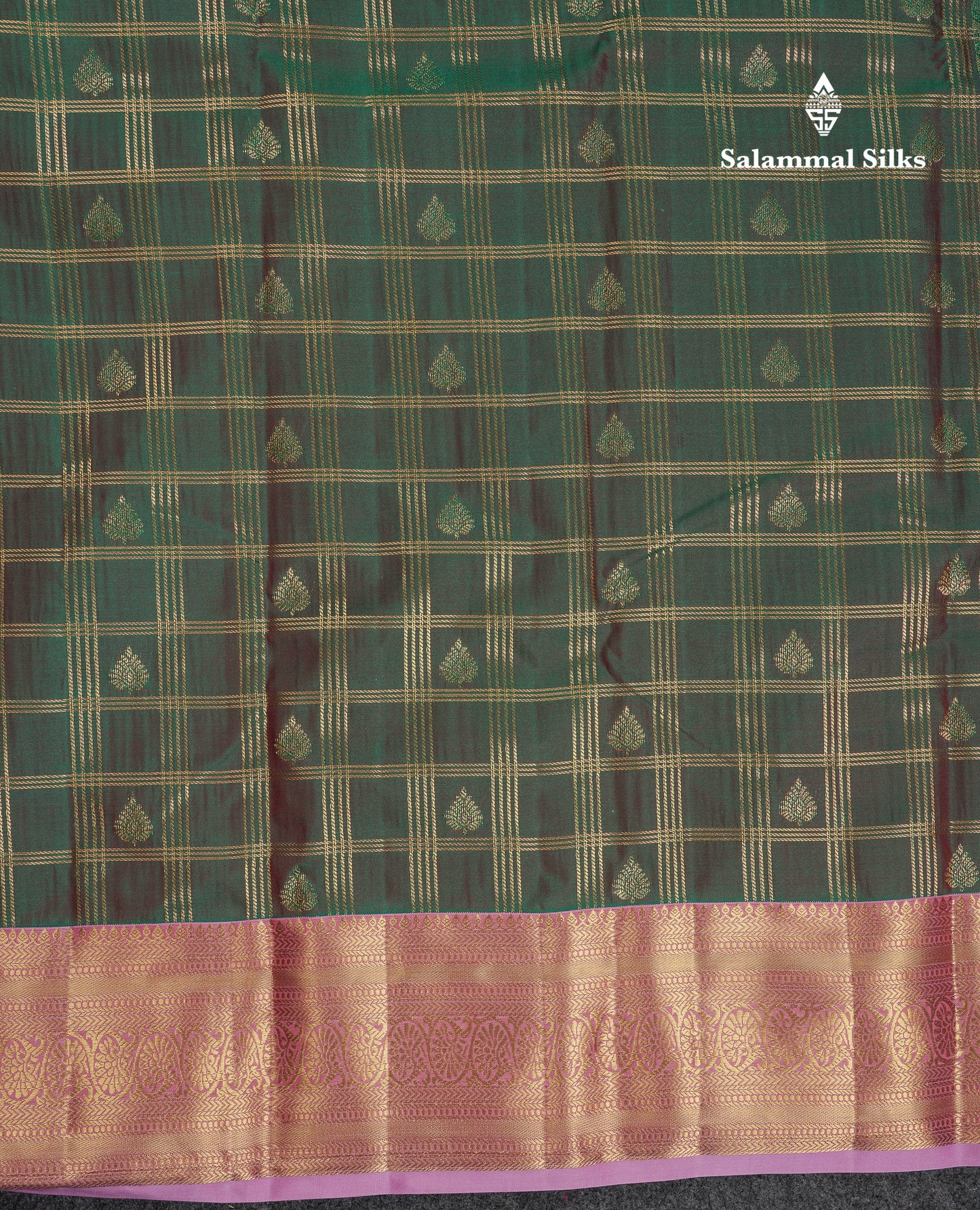 Beautiful Dual Tone Green Checks With Butta Semi Silk Saree With Contrast Lavender Traditional Evening Morning Border