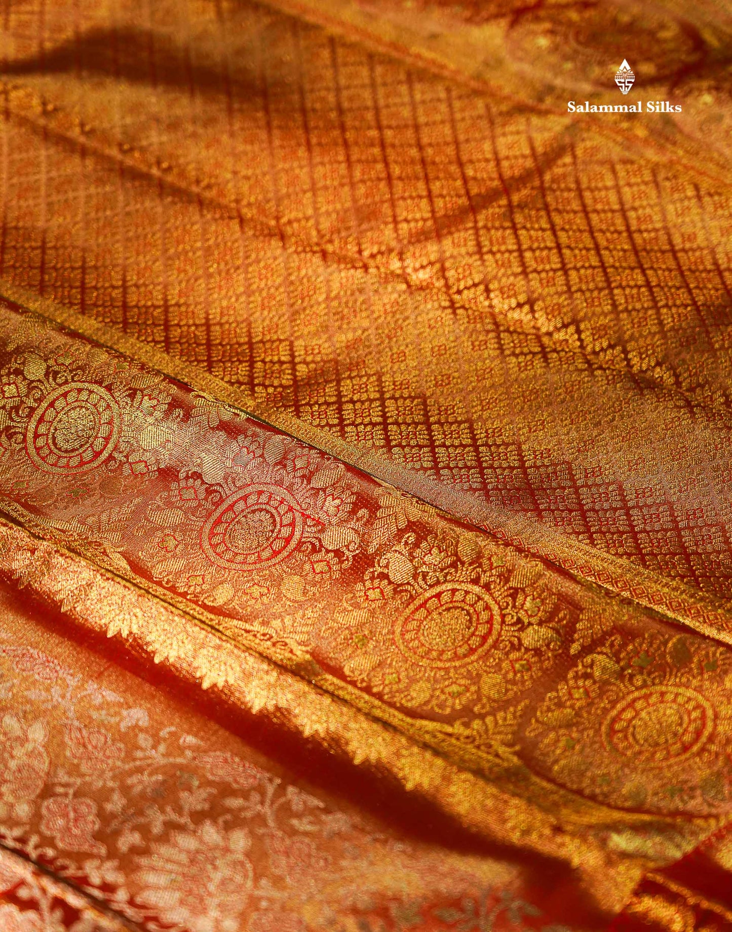 Beautiful Tomato Red Tissue Bridal Pure Kanjivaram Silk Saree With Contrast Chilly Red Traditional Evening Morning Border