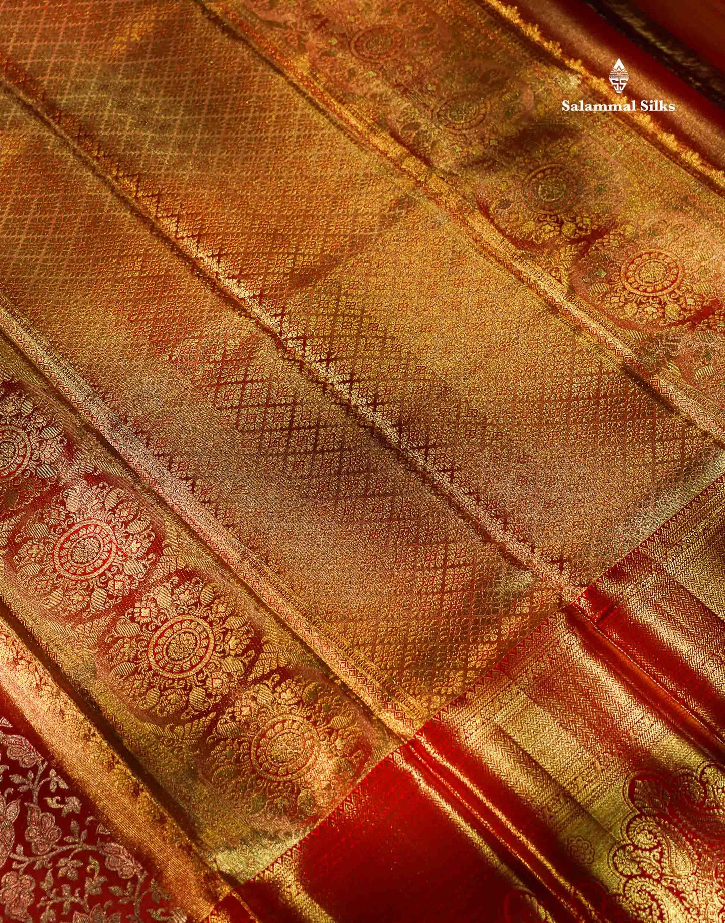 Beautiful Tomato Red Tissue Bridal Pure Kanjivaram Silk Saree With Contrast Chilly Red Traditional Evening Morning Border