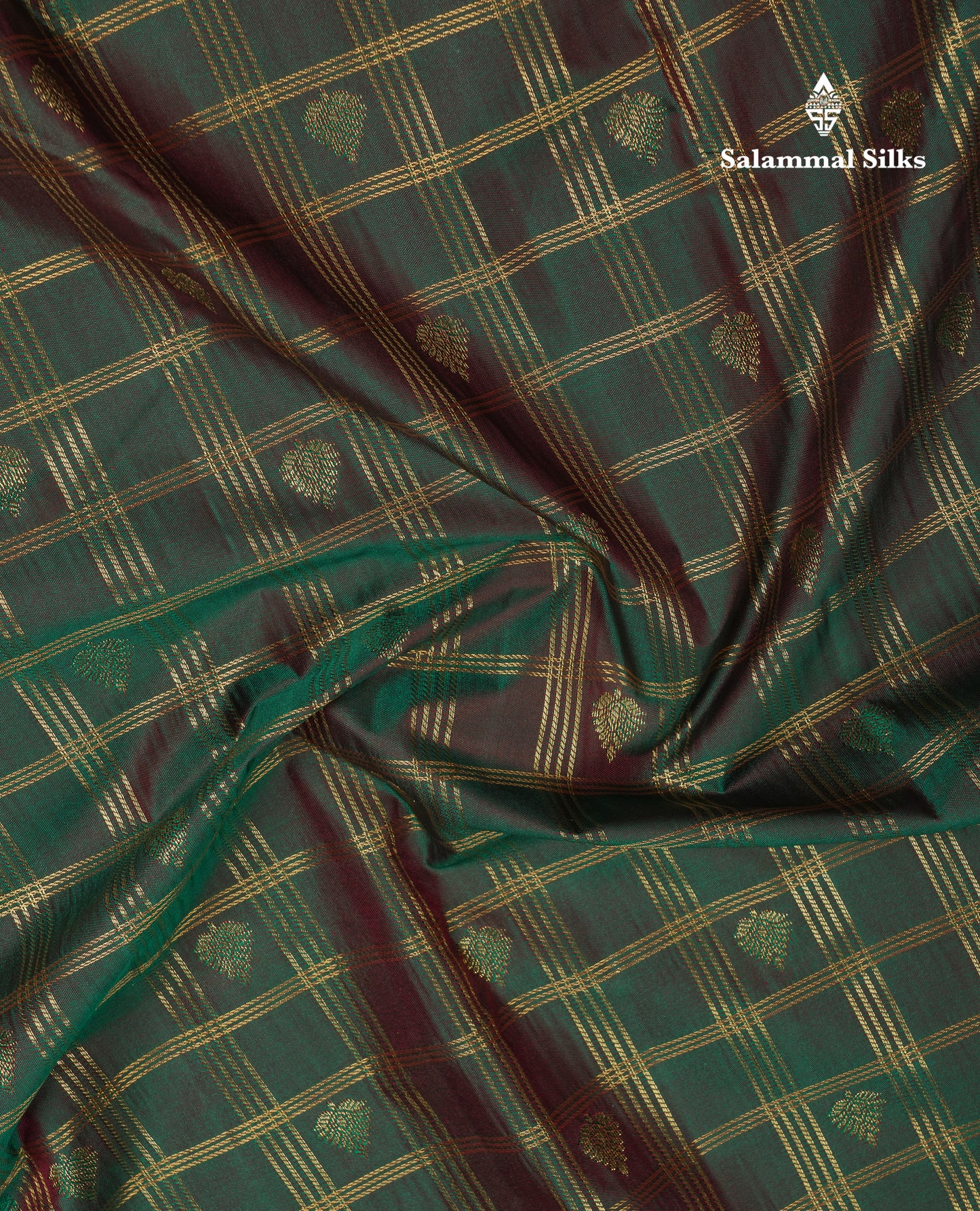 Beautiful Dual Tone Green Checks With Butta Semi Silk Saree With Contrast Lavender Traditional Evening Morning Border