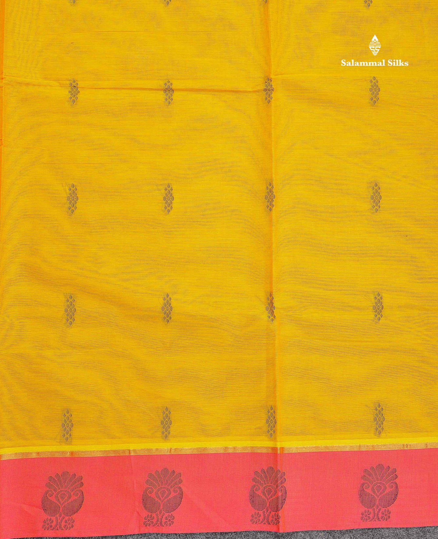 Pure Cotton Saree - Mustard Yellow Colour Body Thread Butta With Contrast Pink Border