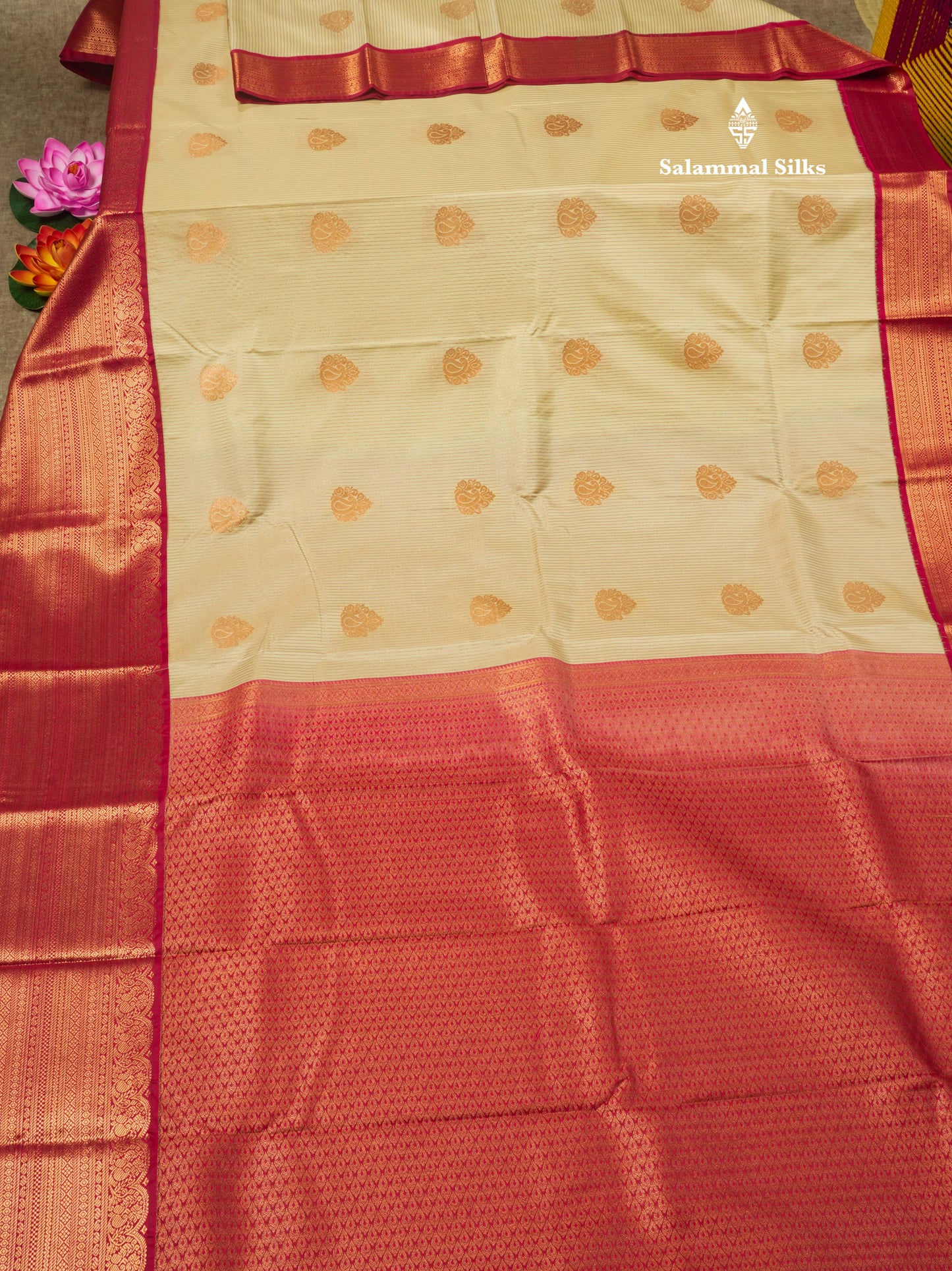 Half White Semi Silk Saree With Contrast Long Maroon Border