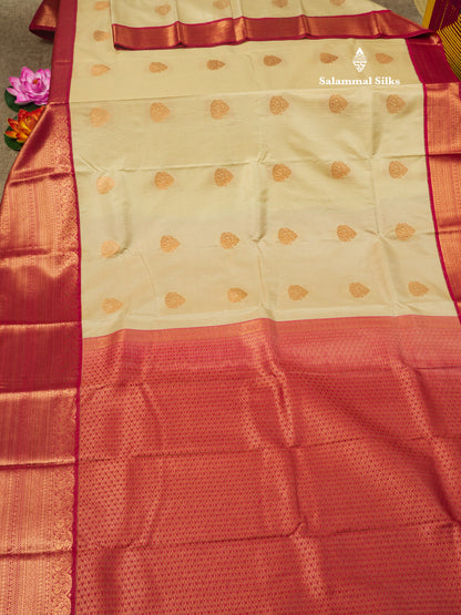 Half White Semi Silk Saree With Contrast Long Maroon Border