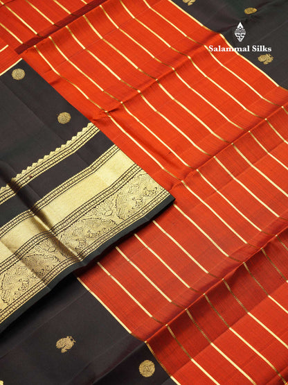 Beautiful Dual Tone Rust Orange Pure Kanjivaram Silk Saree With Contrast Dark Bottle Green Traditional Long Double Border