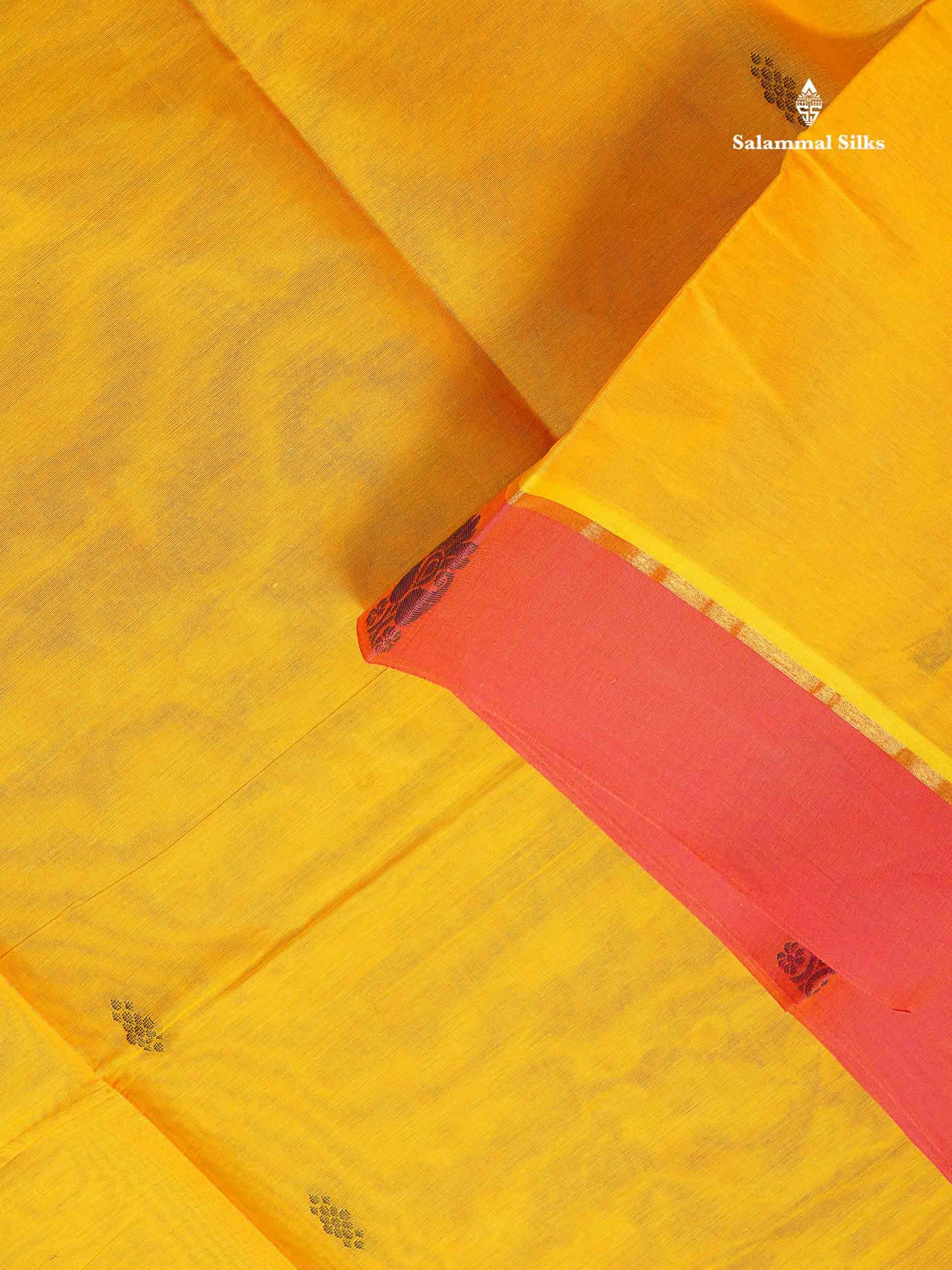 Pure Cotton Saree - Mustard Yellow Colour Body Thread Butta With Contrast Pink Border