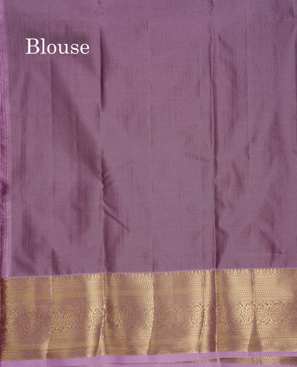 Beautiful Dual Tone Green Checks With Butta Semi Silk Saree With Contrast Lavender Traditional Evening Morning Border