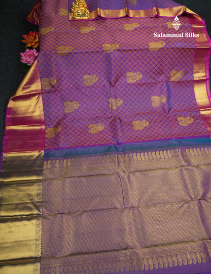 Kanjivaram Violet Pure Silk Jacquard Saree With  Pink Blouse