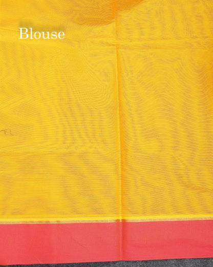 Pure Cotton Saree - Mustard Yellow Colour Body Thread Butta With Contrast Pink Border