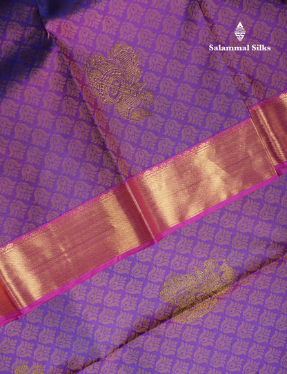 Kanjivaram Violet Pure Silk Jacquard Saree With  Pink Blouse