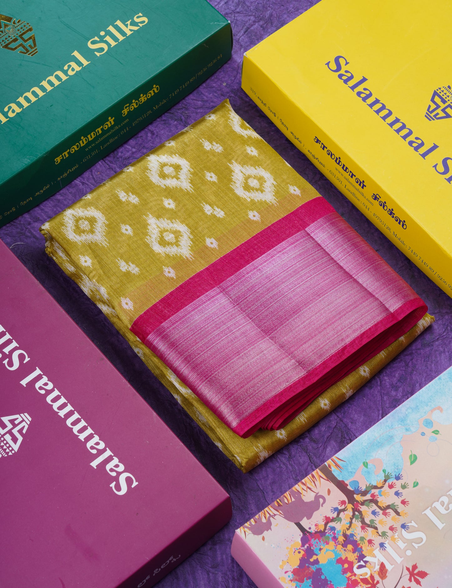 Beautiful Manthulir Yellow Mixed Cotton Saree With Contrast Pink Tissue Border