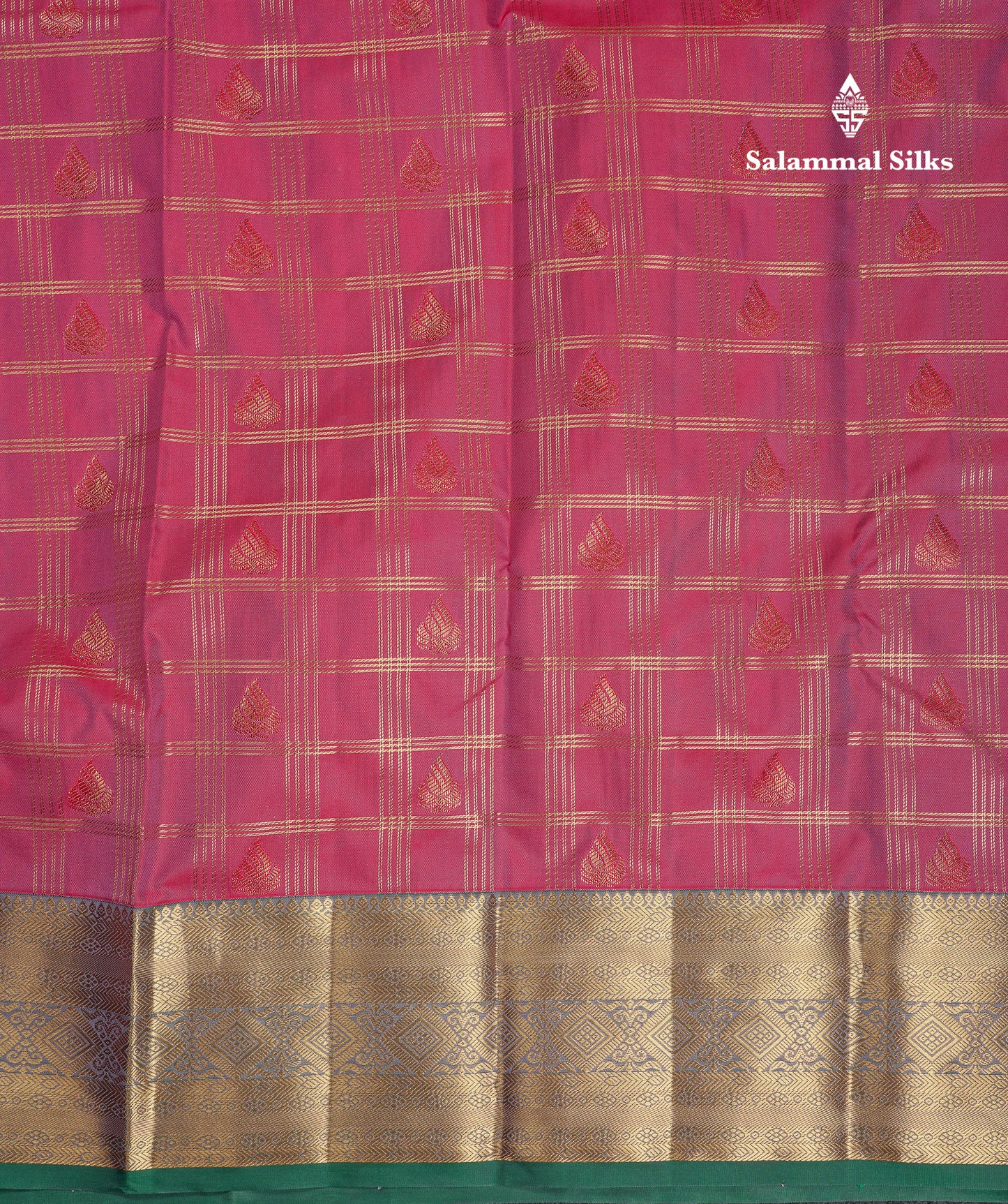 Beautiful Dual Tone Green Checks With Butta Semi Silk Saree With Contrast Lavender Traditional Evening Morning Border