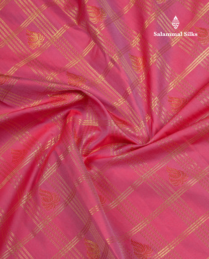 Beautiful Dual Tone Green Checks With Butta Semi Silk Saree With Contrast Lavender Traditional Evening Morning Border