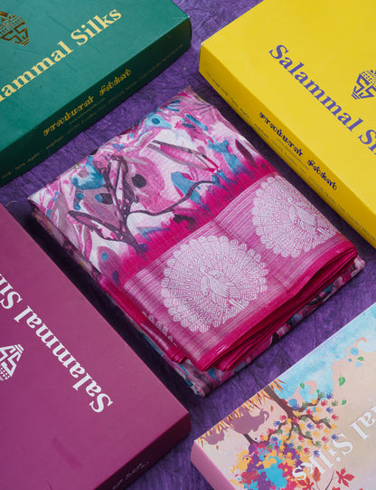 Beautiful Multicolour Mixed Cotton Saree With Contrast Orange Tissue Border