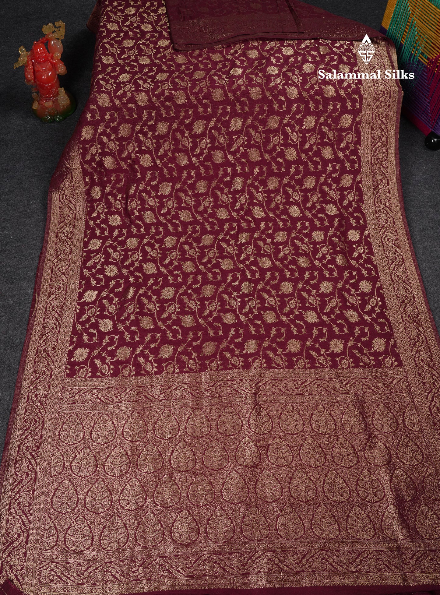 Beautiful Maroon Semi Georgette Saree With Fancy Border
