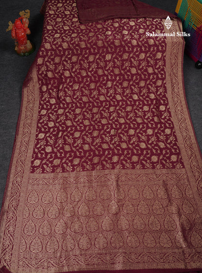 Beautiful Maroon Semi Georgette Saree With Fancy Border