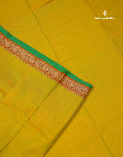 Beautiful Light Grey Plain Pure Cotton Saree With Contrast Mustard Yellow Thread Work Traditional Small Border
