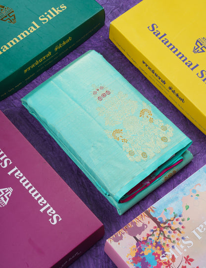 Beautiful Peach Fancy Vairaoosi Menakari Work Pure Kanjivaram Silk Saree with Contrast Pink Blouse