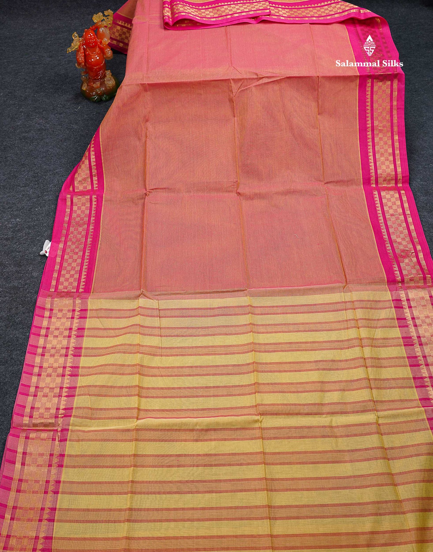 Beautiful Dual Tone Pink Plain Pure Cotton Saree With Contrast Pink Traditional Border