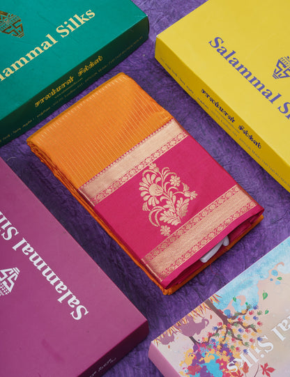 Elephant Grey Semi Silk Saree With Contrast Dark Purple Evening Morning Border