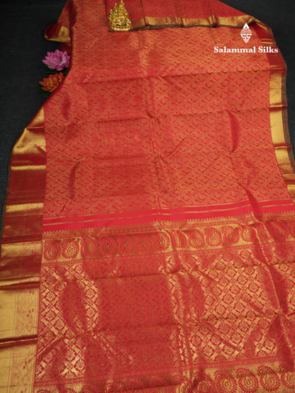 Tomato Red Color Pure Kanjivaram Silk Saree with Contrast Blouse