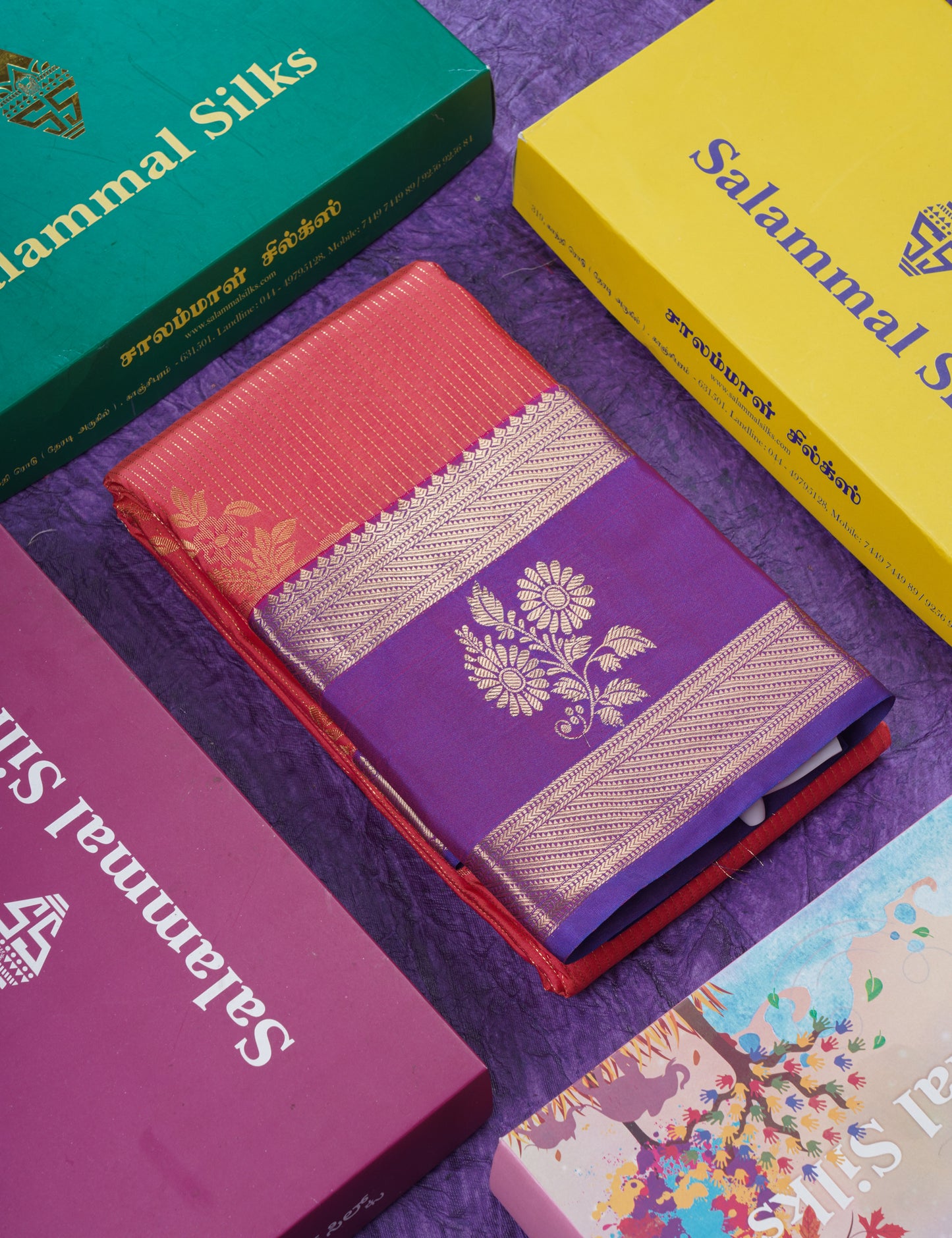 Elephant Grey Semi Silk Saree With Contrast Dark Purple Evening Morning Border