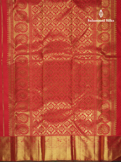 Tomato Red Color Pure Kanjivaram Silk Saree with Contrast Blouse