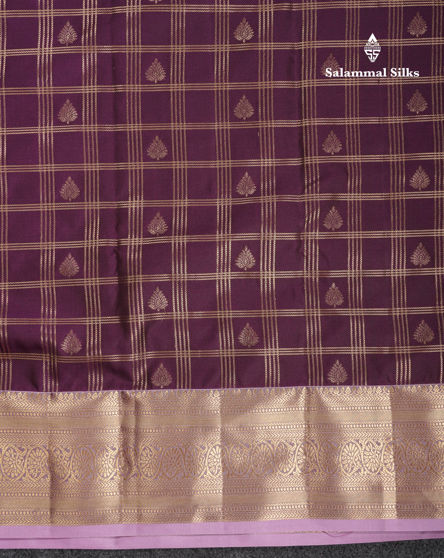 Beautiful Dark Purple Checks With Butta Semi Silk Saree With Contrast Light Violet Traditional Evening Morning Border