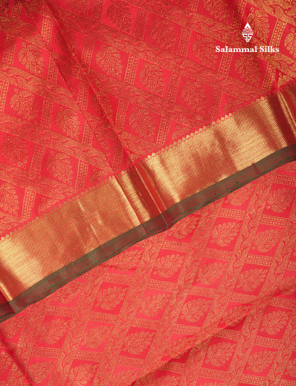 Tomato Red Color Pure Kanjivaram Silk Saree with Contrast Blouse
