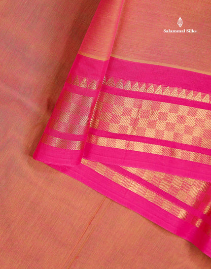Beautiful Dual Tone Pink Plain Pure Cotton Saree With Contrast Pink Traditional Border