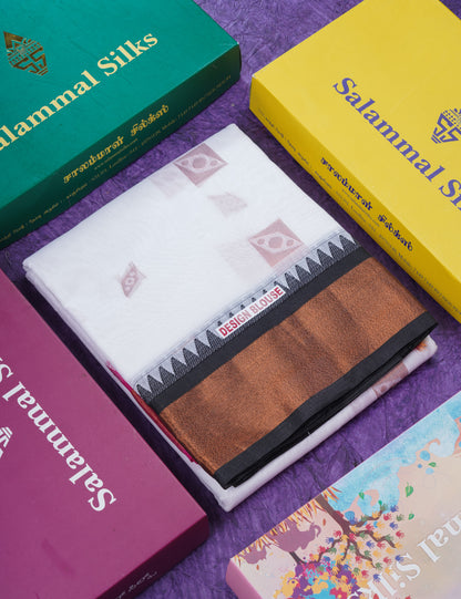 Beautiful White Kota Cotton Saree With Contrast Ganga Jamuna Border