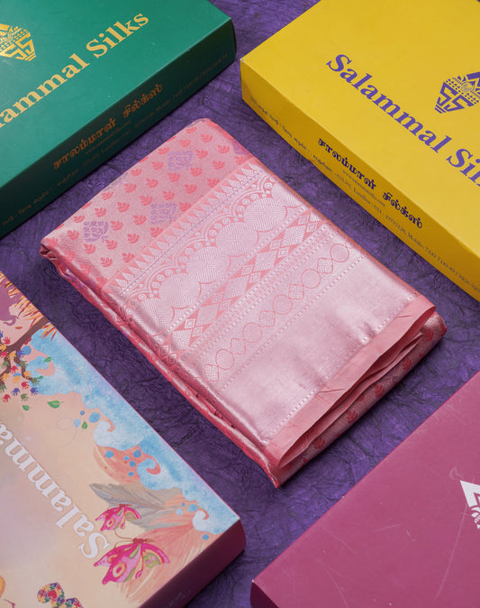 Beautiful Dark Peach Semi Soft Silk Saree With Traditional Evening Morning Border