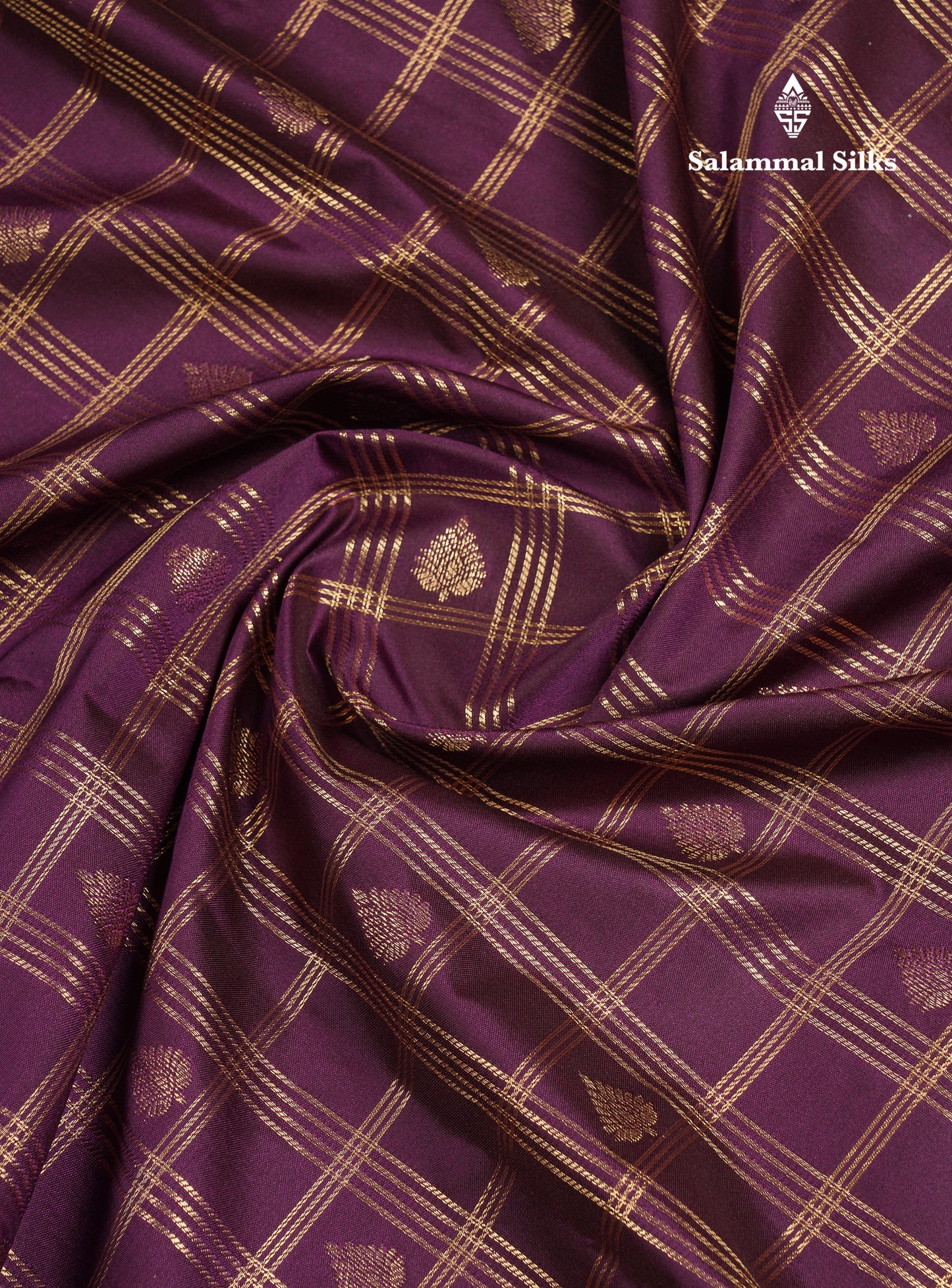 Beautiful Dark Purple Checks With Butta Semi Silk Saree With Contrast Light Violet Traditional Evening Morning Border