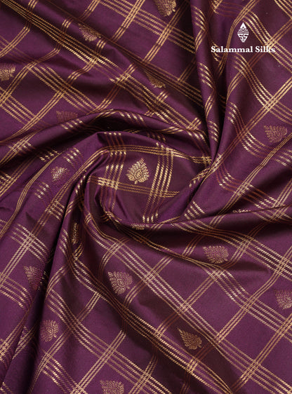Beautiful Dark Purple Checks With Butta Semi Silk Saree With Contrast Light Violet Traditional Evening Morning Border