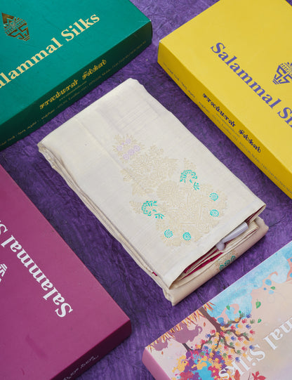 Beautiful Peach Fancy Vairaoosi Menakari Work Pure Kanjivaram Silk Saree with Contrast Pink Blouse