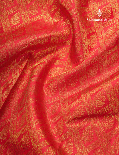 Tomato Red Color Pure Kanjivaram Silk Saree with Contrast Blouse