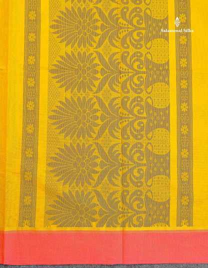 Pure Cotton Saree - Dual Tone Lemon Yellow Colour Body Thread Butta With Contrast Pink Border