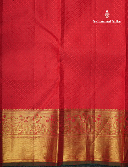 Tomato Red Color Pure Kanjivaram Silk Saree with Contrast Blouse