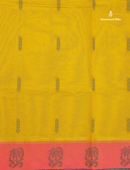 Pure Cotton Saree - Dual Tone Lemon Yellow Colour Body Thread Butta With Contrast Pink Border