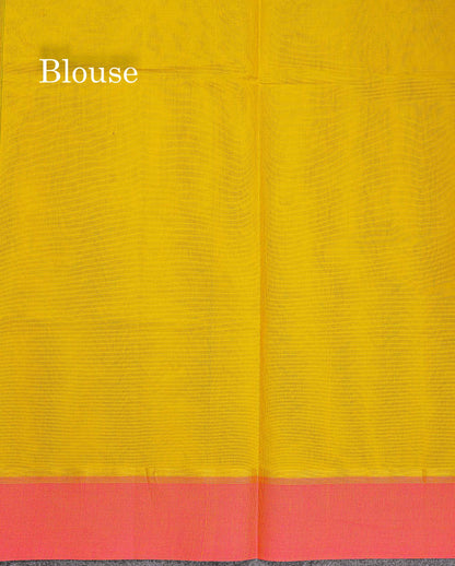 Pure Cotton Saree - Dual Tone Lemon Yellow Colour Body Thread Butta With Contrast Pink Border