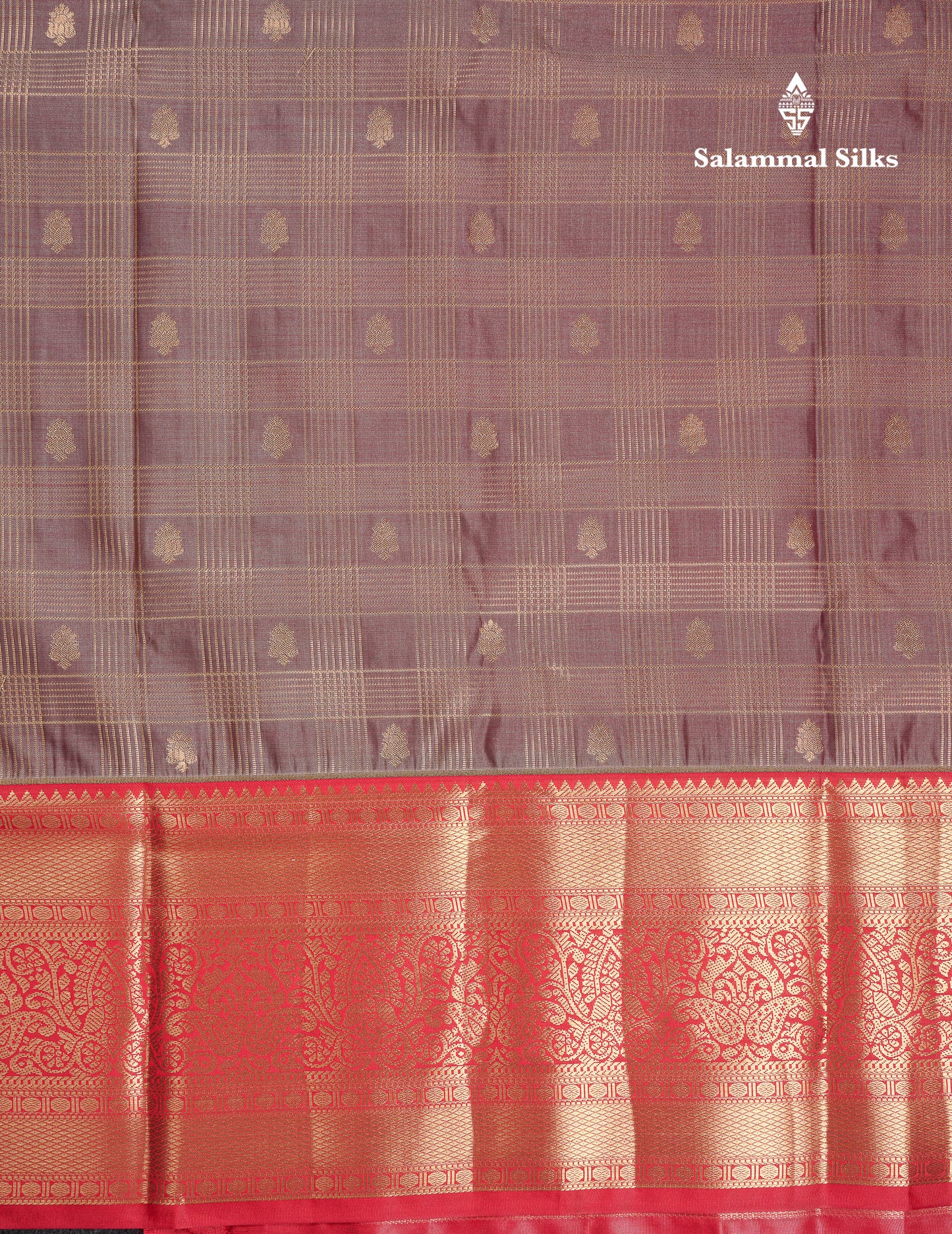 Beautiful Light Violet Checks With Butta Semi Silk Saree With Contrast Chilly Red Traditional Evening Morning Border