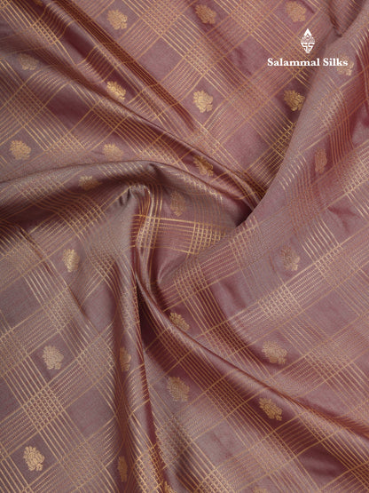 Beautiful Light Violet Checks With Butta Semi Silk Saree With Contrast Chilly Red Traditional Evening Morning Border