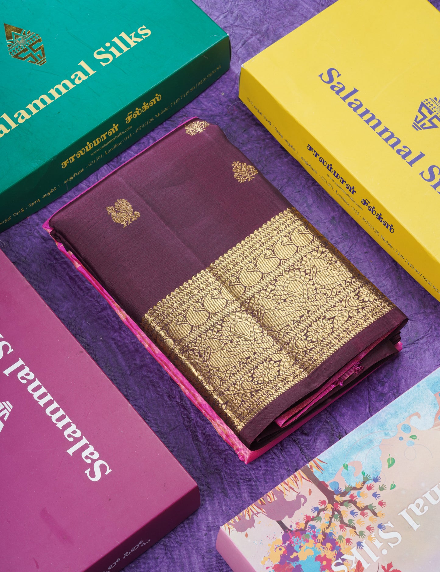 Korvai Beautiful Pink Tissue Bridal Pure Kanjivaram Silk Saree With Contrast Dark Wine Traditional Border