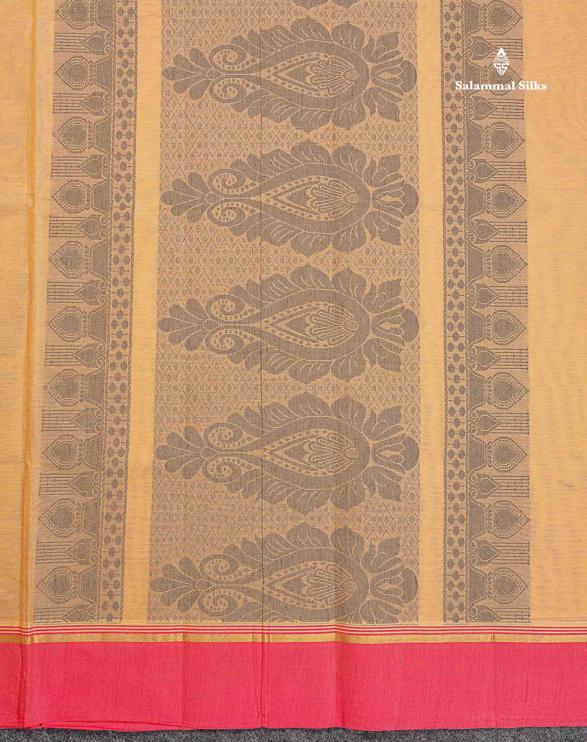 Pure Cotton Saree - Sandal Colour Body Thread Butta With Contrast Pink Border