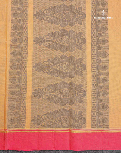 Pure Cotton Saree - Sandal Colour Body Thread Butta With Contrast Pink Border
